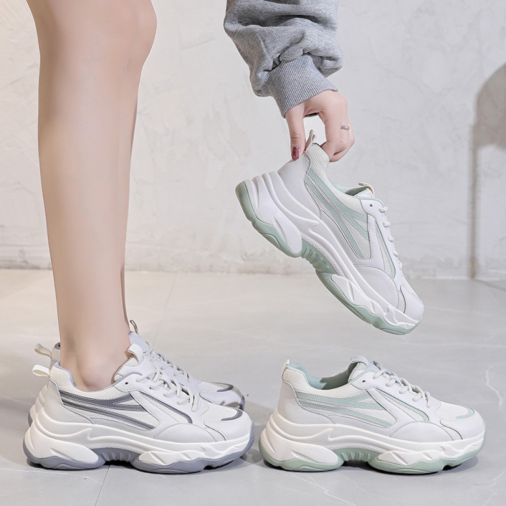 Spring New Trend Mesh Breathable Soft Thick Bottom Color Matching Sports Casual Shoes